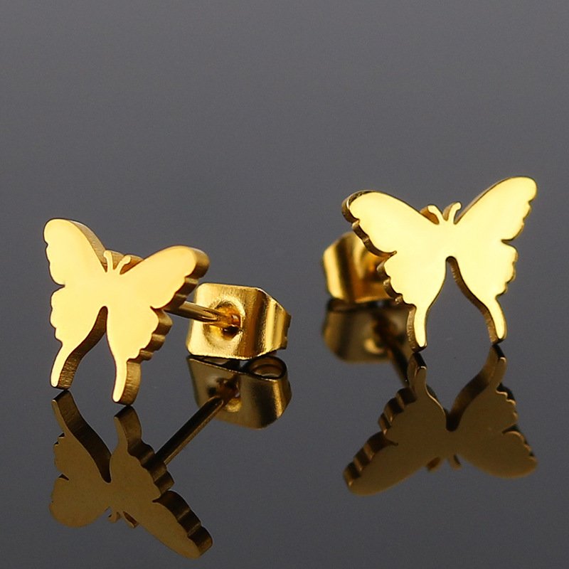 Korean version new exquisite fine stud post titanium steel stainless steel butterfly earrings fashionable small earrings for women's jewelry