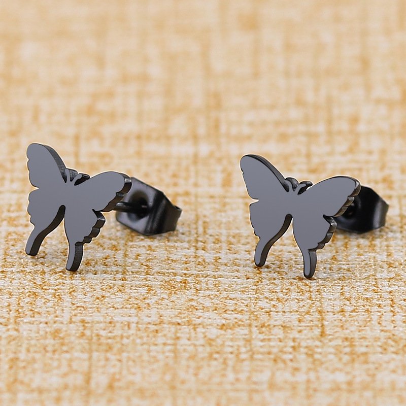 Korean version new exquisite fine stud post titanium steel stainless steel butterfly earrings fashionable small earrings for women's jewelry