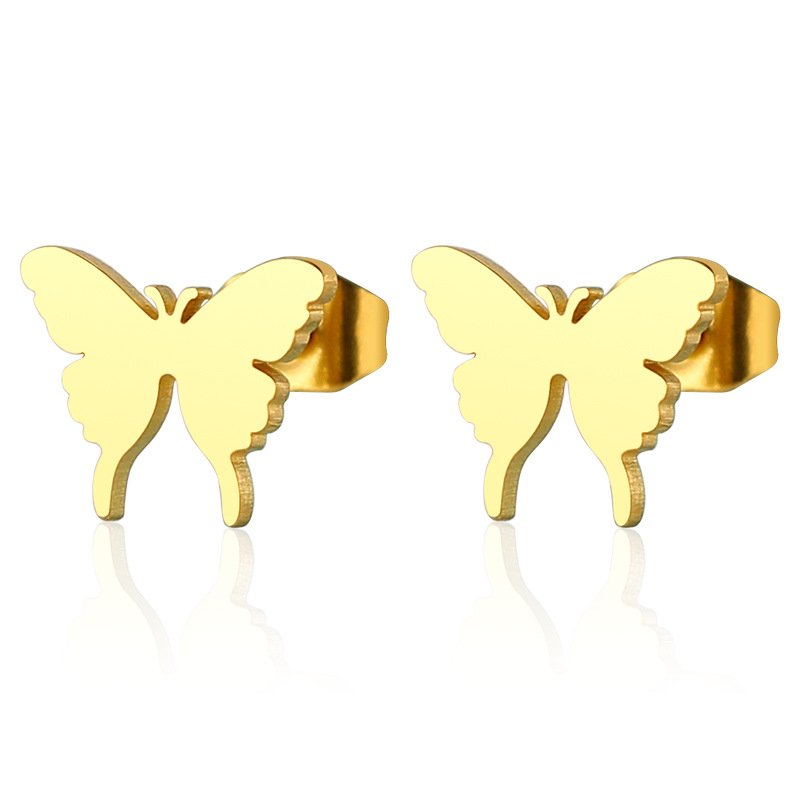 Korean version new exquisite fine stud post titanium steel stainless steel butterfly earrings fashionable small earrings for women's jewelry