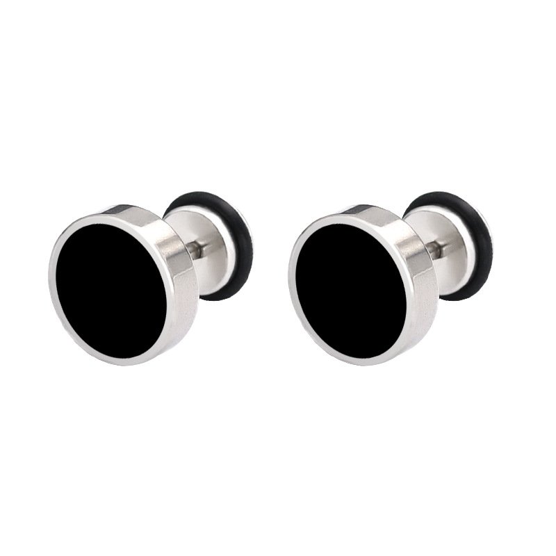 Korean version new titanium steel round black drip oil earrings stainless steel electroplated round cake punk style earrings earrings earrings earrings