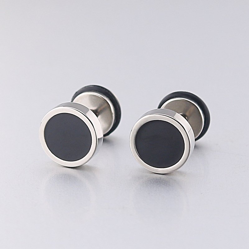 Korean version new titanium steel round black drip oil earrings stainless steel electroplated round cake punk style earrings earrings earrings earrings