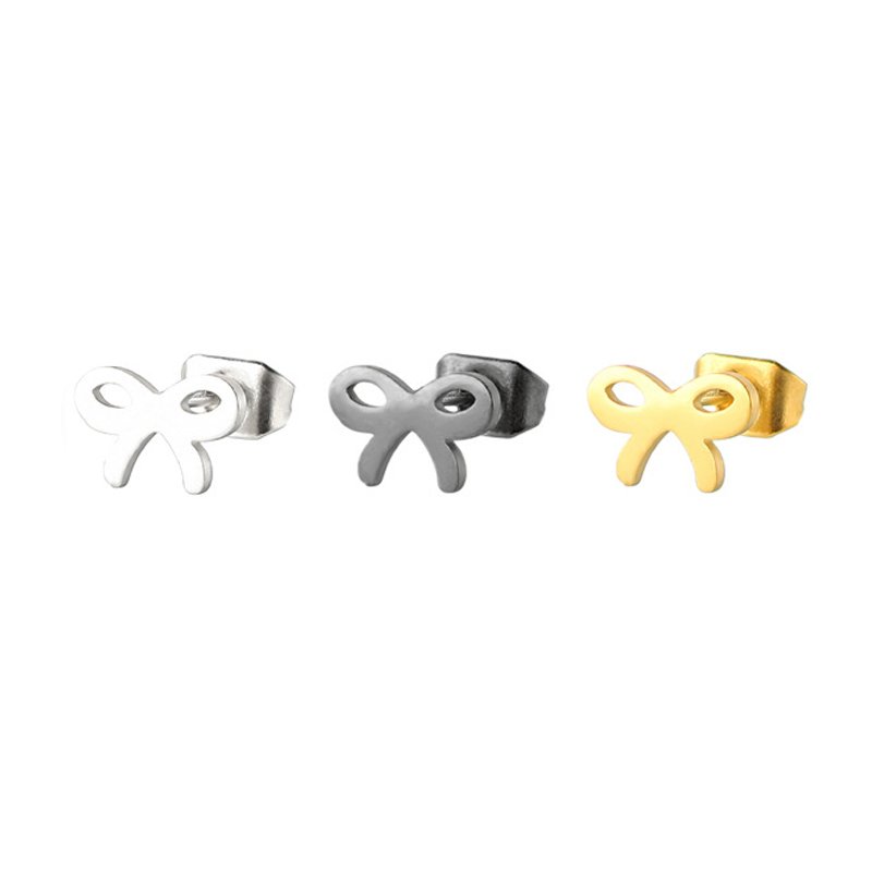 Korean version of fashionable and simple butterfly knot earrings made of stainless steel and titanium steel, sweet and exquisite ear accessories