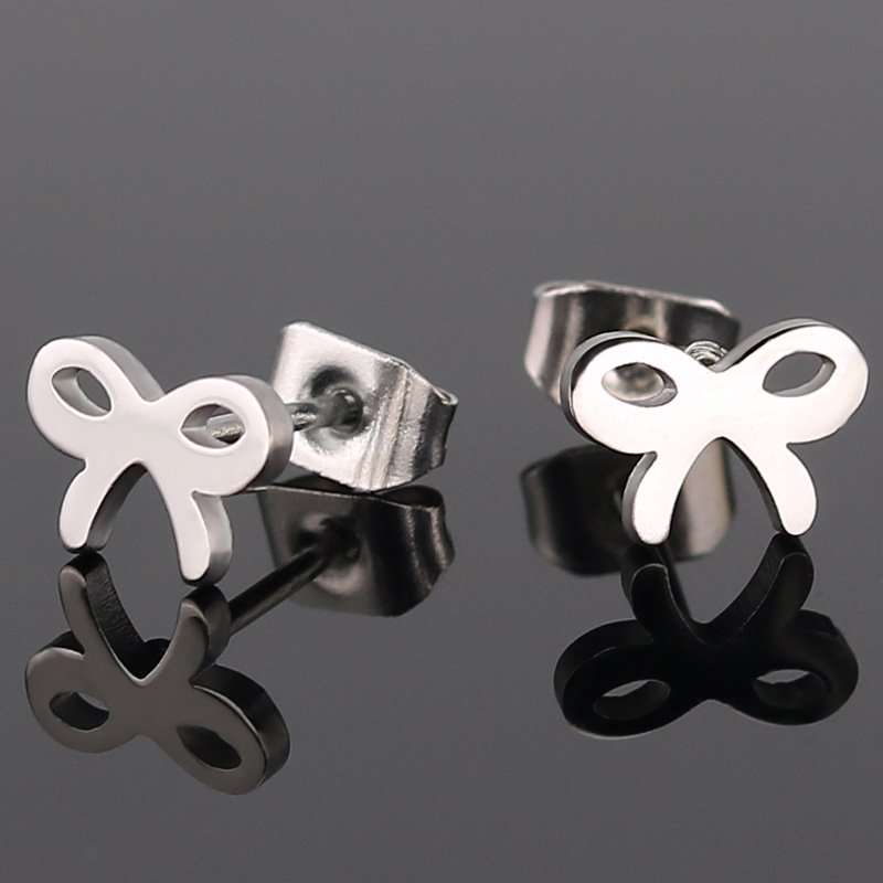 Korean version of fashionable and simple butterfly knot earrings made of stainless steel and titanium steel, sweet and exquisite ear accessories