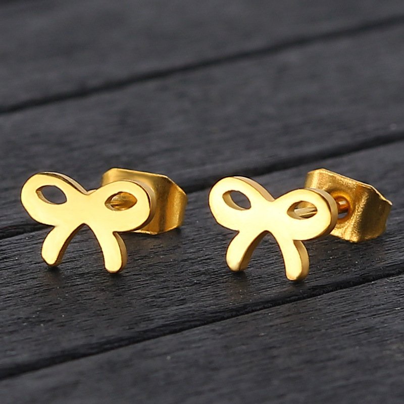 Korean version of fashionable and simple butterfly knot earrings made of stainless steel and titanium steel, sweet and exquisite ear accessories