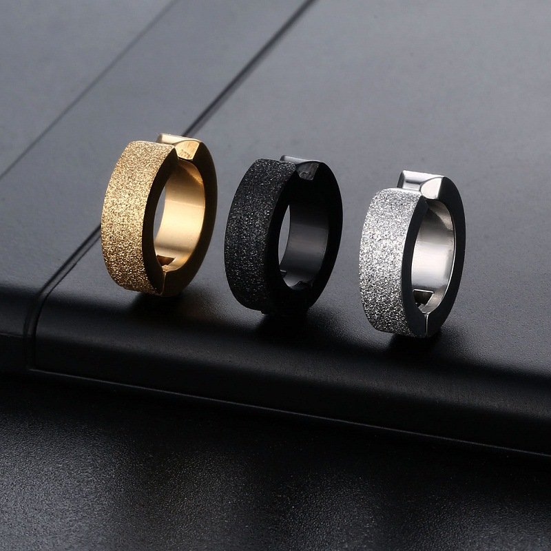 Korean version of fashionable frosted titanium steel ear clip, stainless steel earrings, men's punk personalized earrings