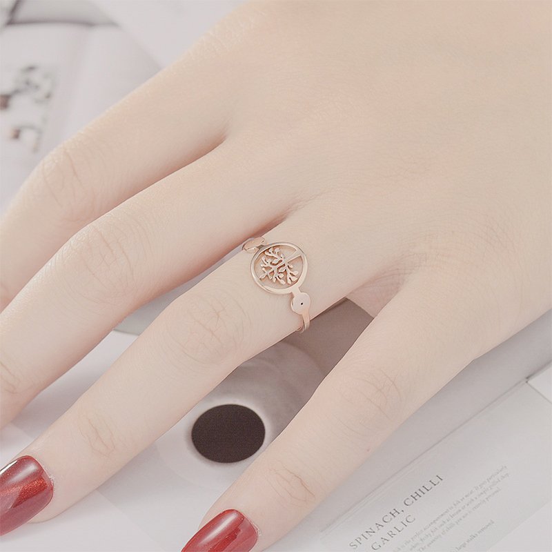 Korean version of light luxury design with a stylish opening titanium steel ring, women's European and American niche ring jewelry