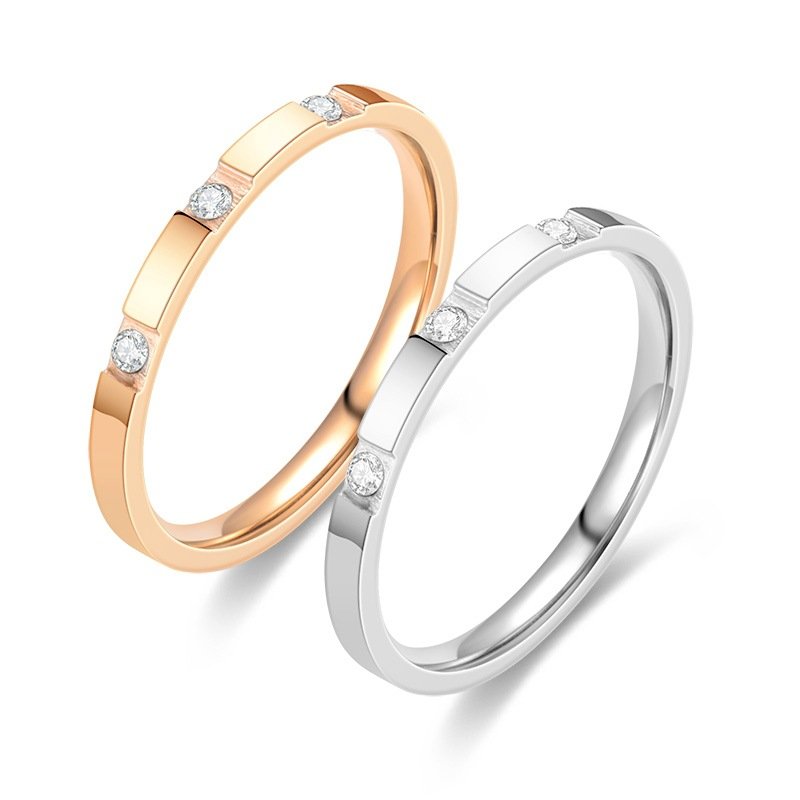 Korean version of niche titanium steel diamond studded ring for women, versatile and fashionable, non fading rose gold tail ring, joint ring