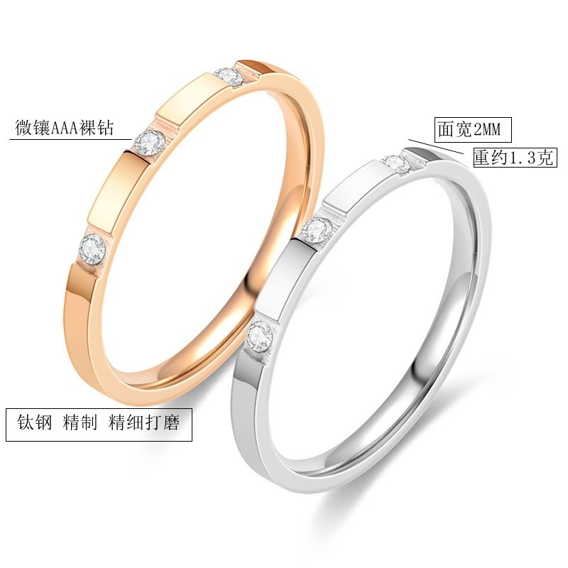 Korean version of niche titanium steel diamond studded ring for women, versatile and fashionable, non fading rose gold tail ring, joint ring