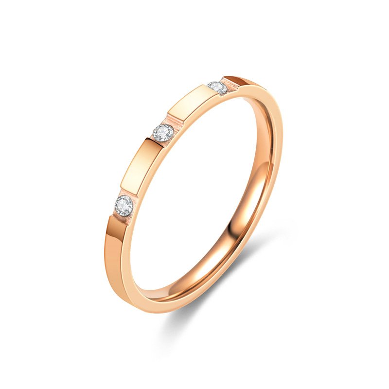 Korean version of niche titanium steel diamond studded ring for women, versatile and fashionable, non fading rose gold tail ring, joint ring