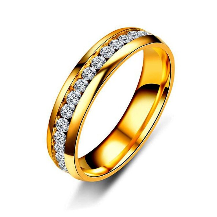 Korean version of niche titanium steel single row diamond inlaid ring, stainless steel diamond inlaid couple ring, European and American jewelry