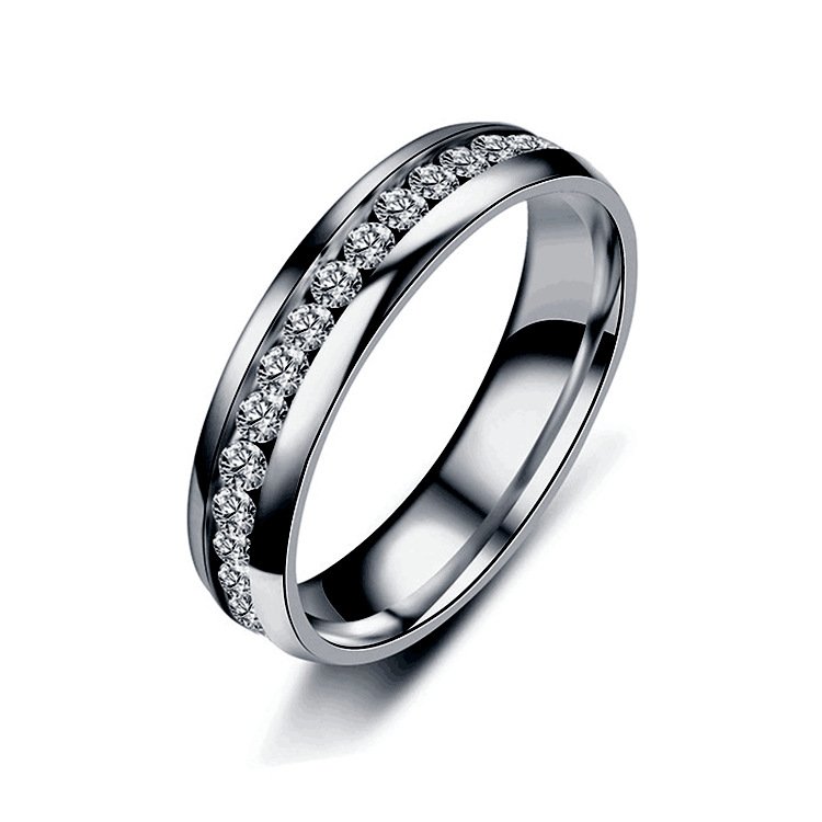 Korean version of niche titanium steel single row diamond inlaid ring, stainless steel diamond inlaid couple ring, European and American jewelry