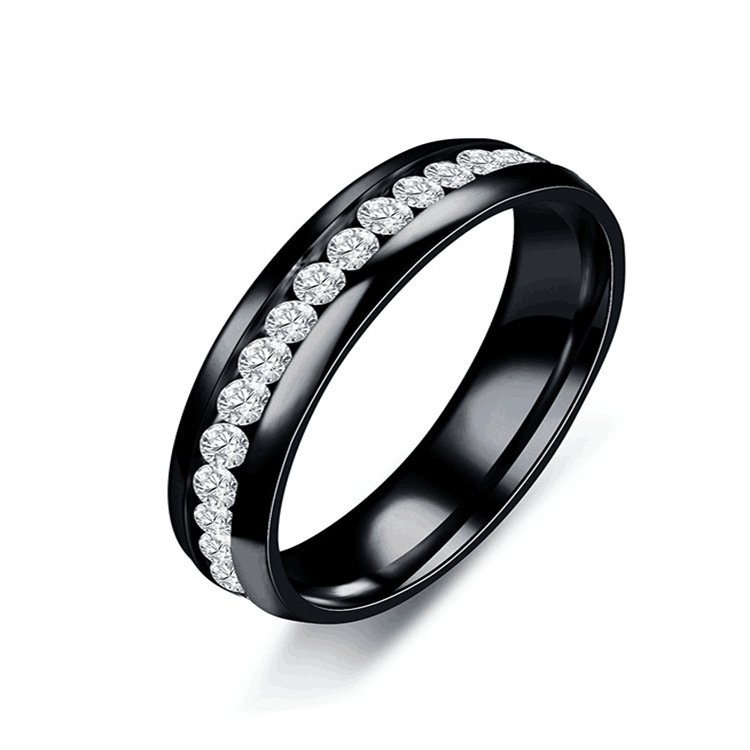 Korean version of niche titanium steel single row diamond inlaid ring, stainless steel diamond inlaid couple ring, European and American jewelry