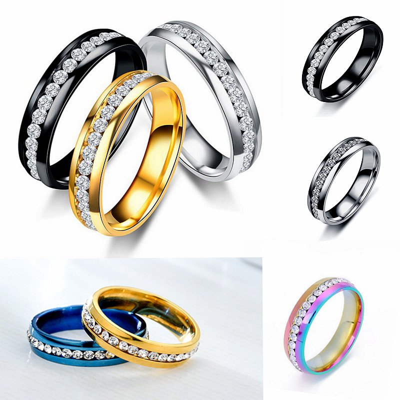 Korean version of niche titanium steel single row diamond inlaid ring, stainless steel diamond inlaid couple ring, European and American jewelry