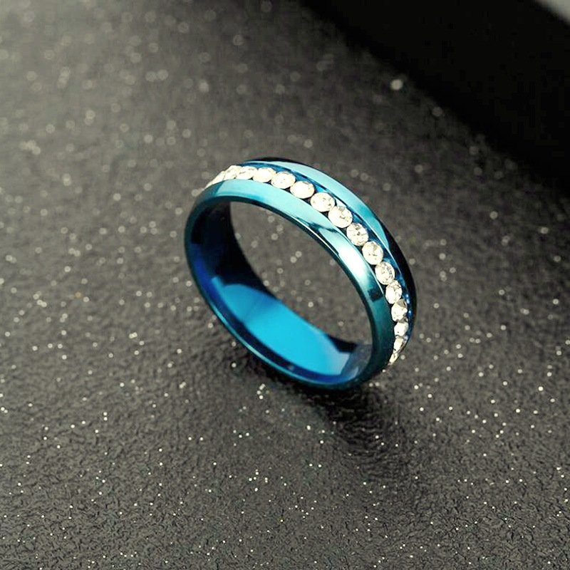 Korean version of niche titanium steel single row diamond inlaid ring, stainless steel diamond inlaid couple ring, European and American jewelry