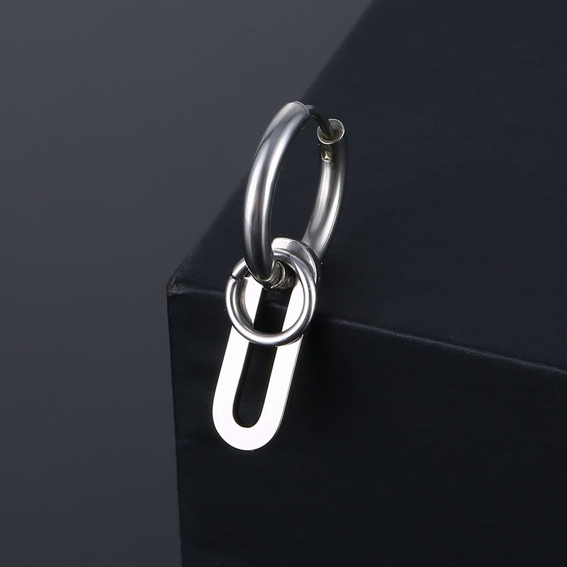 Korean version stainless steel tassel pointed cone coil earrings titanium steel earrings trendy street Hong Kong style hip-hop earrings fashionable