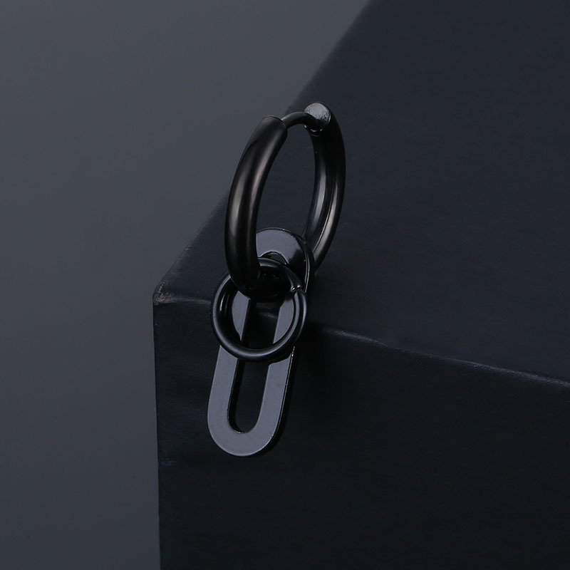 Korean version stainless steel tassel pointed cone coil earrings titanium steel earrings trendy street Hong Kong style hip-hop earrings fashionable