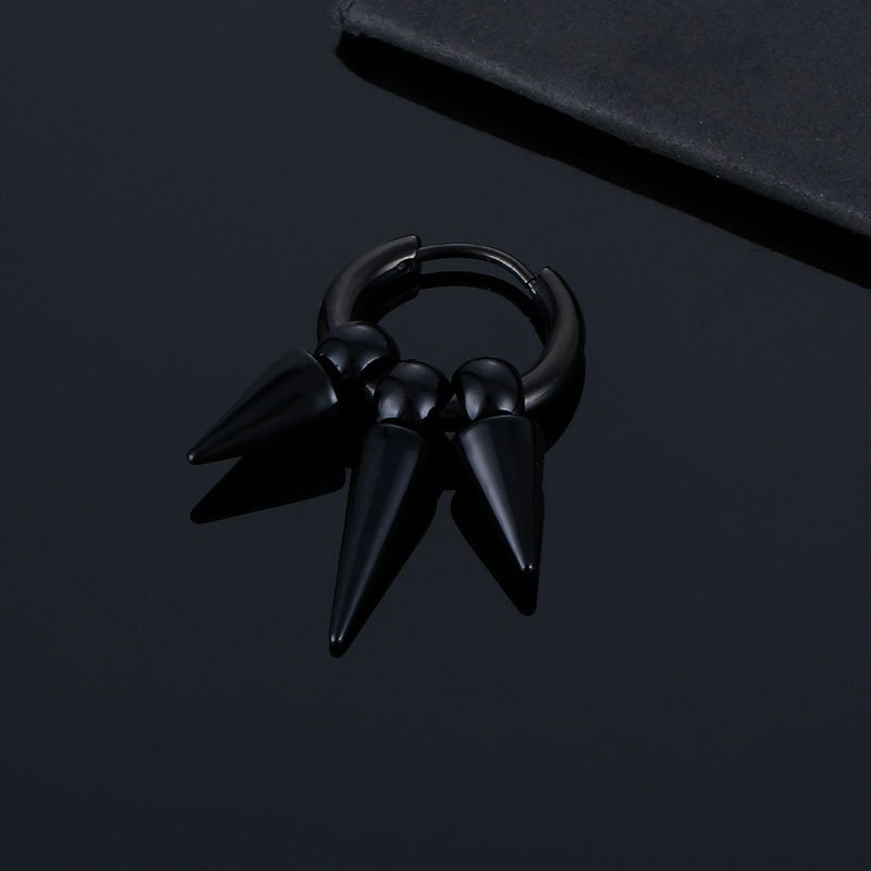 Korean version stainless steel tassel pointed cone coil earrings titanium steel earrings trendy street Hong Kong style hip-hop earrings fashionable