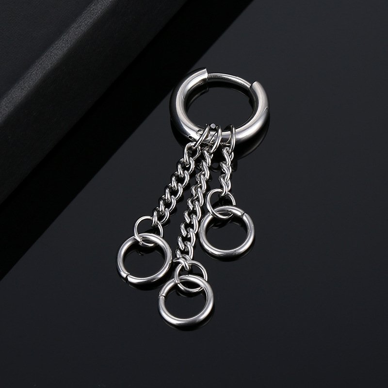 Korean version tassel chain feather stainless steel coil earrings titanium steel ear bone buckle men's hip-hop earrings earrings earrings