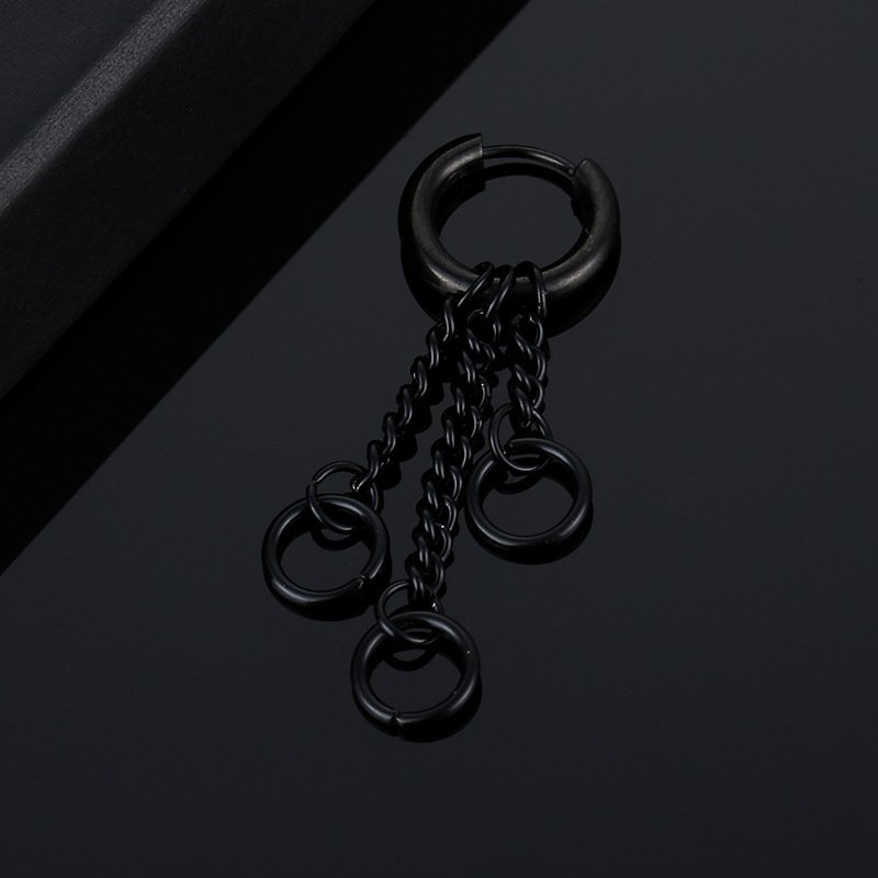 Korean version tassel chain feather stainless steel coil earrings titanium steel ear bone buckle men's hip-hop earrings earrings earrings