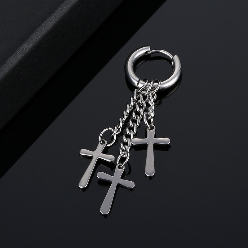 Korean version tassel chain feather stainless steel coil earrings titanium steel ear bone buckle men's hip-hop earrings earrings earrings