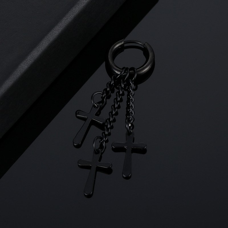 Korean version tassel chain feather stainless steel coil earrings titanium steel ear bone buckle men's hip-hop earrings earrings earrings