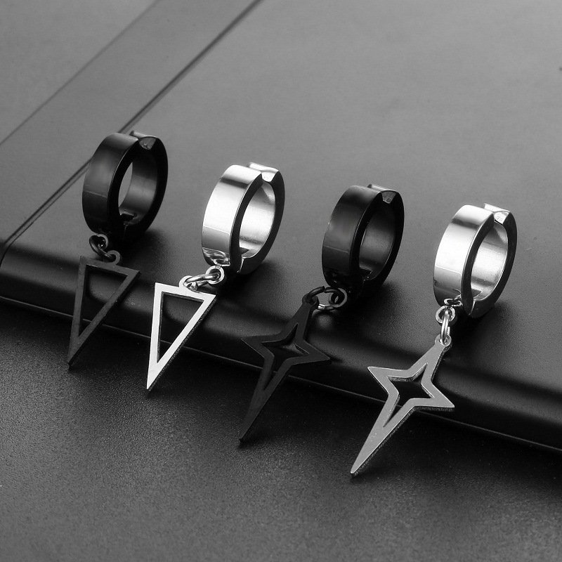 Korean version titanium steel stainless steel ear clip without ear holes, triangular pendant earrings, jewelry, square star earrings