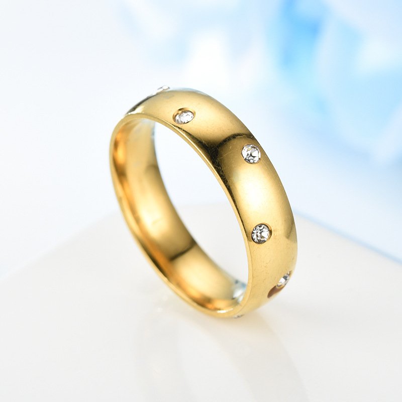 Light luxury niche titanium steel micro inlaid zircon ring for women, Korean version, cool style, gold ring, European and American fashion accessories