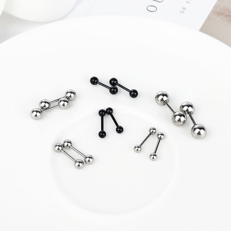 Meiya Same Style Double Ball Earnail Earbone Nail Stainless Steel Cold Style Minimally Personalized Punk Men's and Women's Ball Earrings