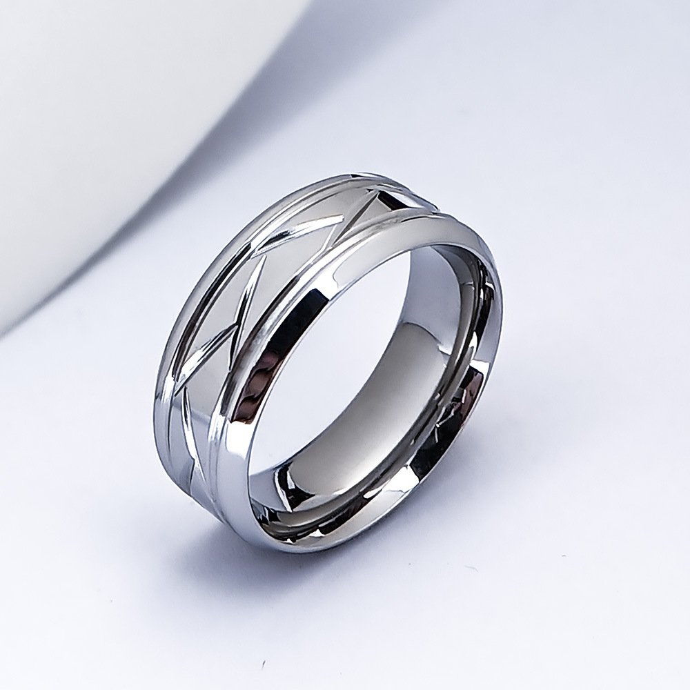 Men's stainless steel ring, titanium steel precision striped ring, non fading, light luxury, high-end feeling ring