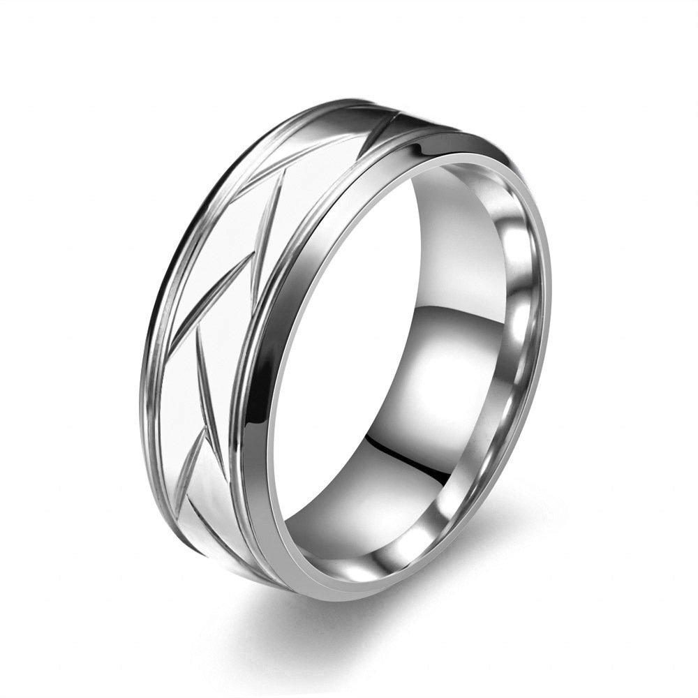 Men's stainless steel ring, titanium steel precision striped ring, non fading, light luxury, high-end feeling ring