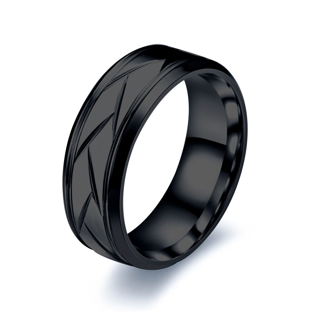 Men's stainless steel ring, titanium steel precision striped ring, non fading, light luxury, high-end feeling ring