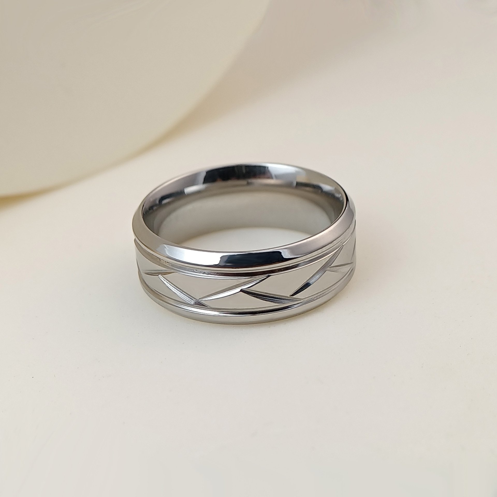 Men's stainless steel ring, titanium steel precision striped ring, non fading, light luxury, high-end feeling ring