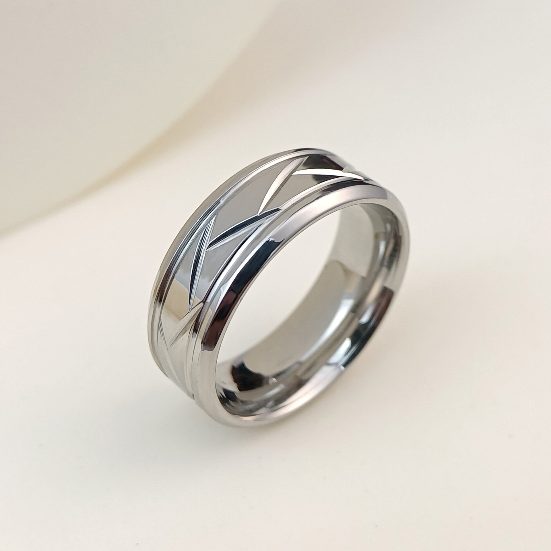 Men's stainless steel ring, titanium steel precision striped ring, non fading, light luxury, high-end feeling ring