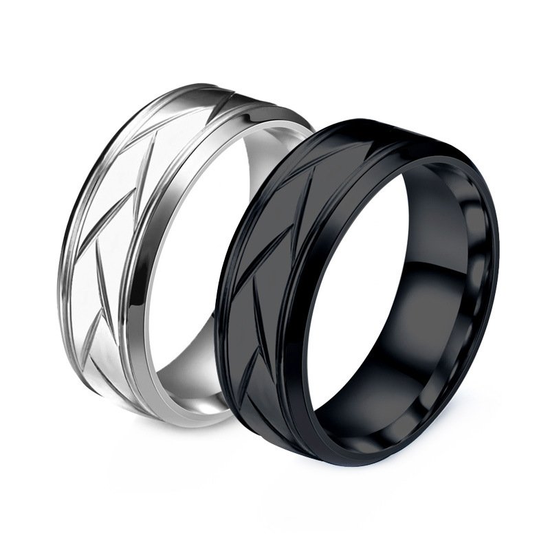 Men's stainless steel ring, titanium steel precision striped ring, non fading, light luxury, high-end feeling ring