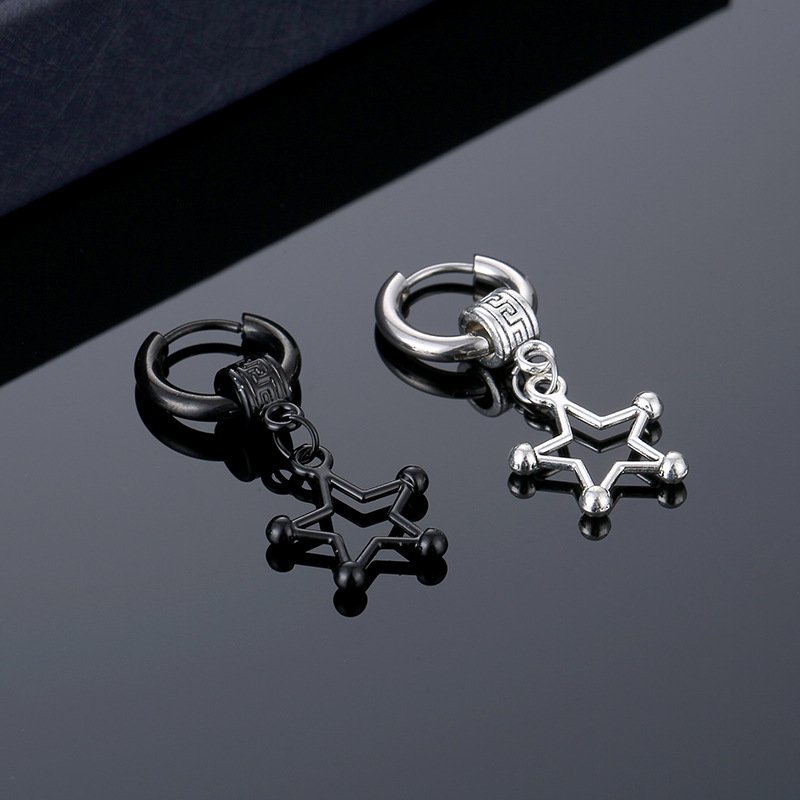 Minimalist pentagram pendant titanium steel earrings stainless steel ear bone buckle street hip-hop earrings ear accessories