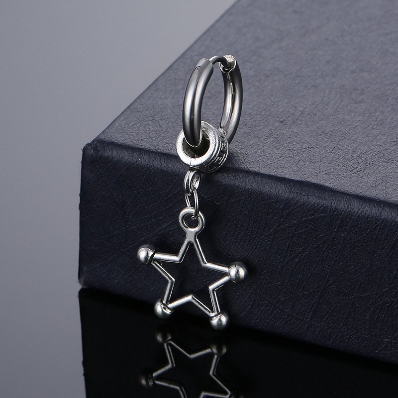 Minimalist pentagram pendant titanium steel earrings stainless steel ear bone buckle street hip-hop earrings ear accessories