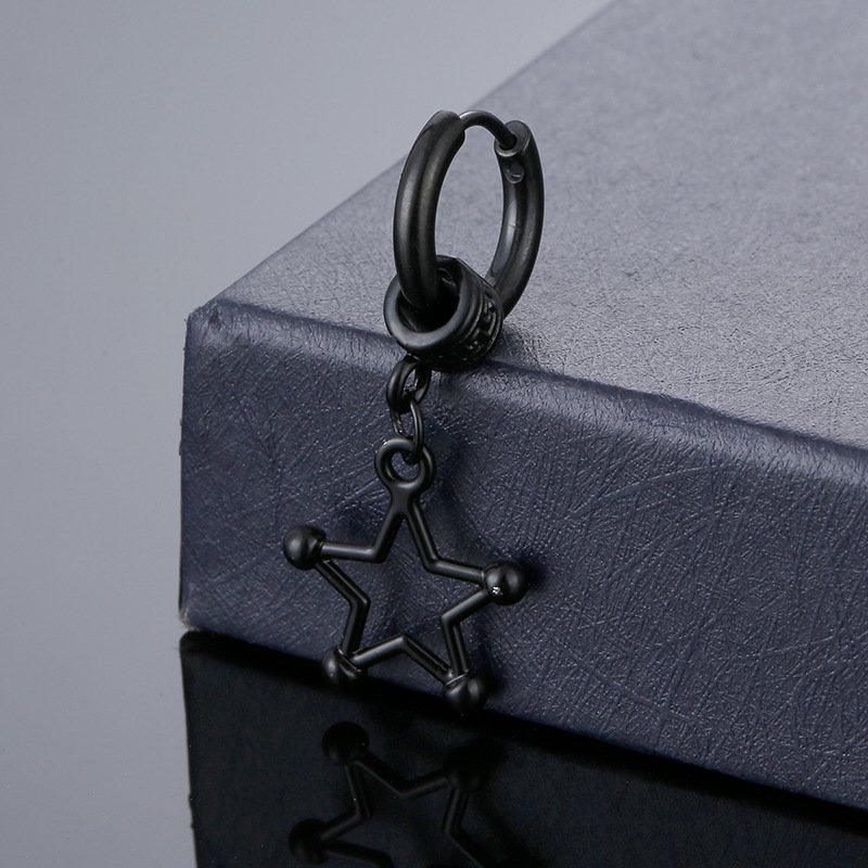 Minimalist pentagram pendant titanium steel earrings stainless steel ear bone buckle street hip-hop earrings ear accessories