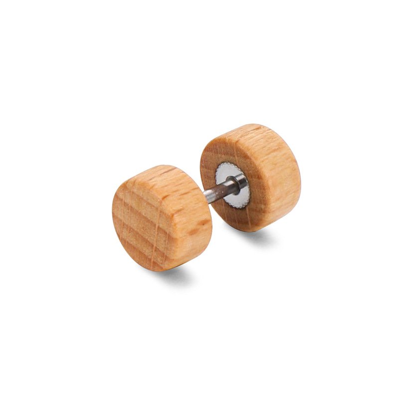 New European and American Ear Bone Nails Barbell Round Cake Earrings Natural Dark Pear Wood Jewelry Earrings Body Piercing