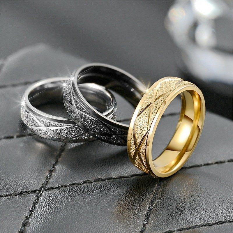 New European and American Titanium Steel Couple Ring Fashion Light Luxury Wind Frosted Ring Xiyin Hand Jewelry