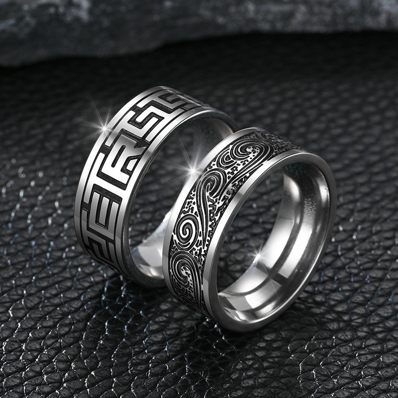 New European and American Titanium Steel Men's Ring Retro Style Hand Jewelry Handsome Fashion Trendy Men's Ring