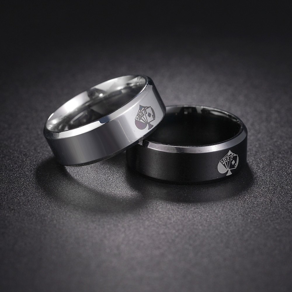 New European and American Xiyin Jewelry 8mm Slanted Spades A Men's Titanium Steel Ring, Ring Electroplating Will Not Fade