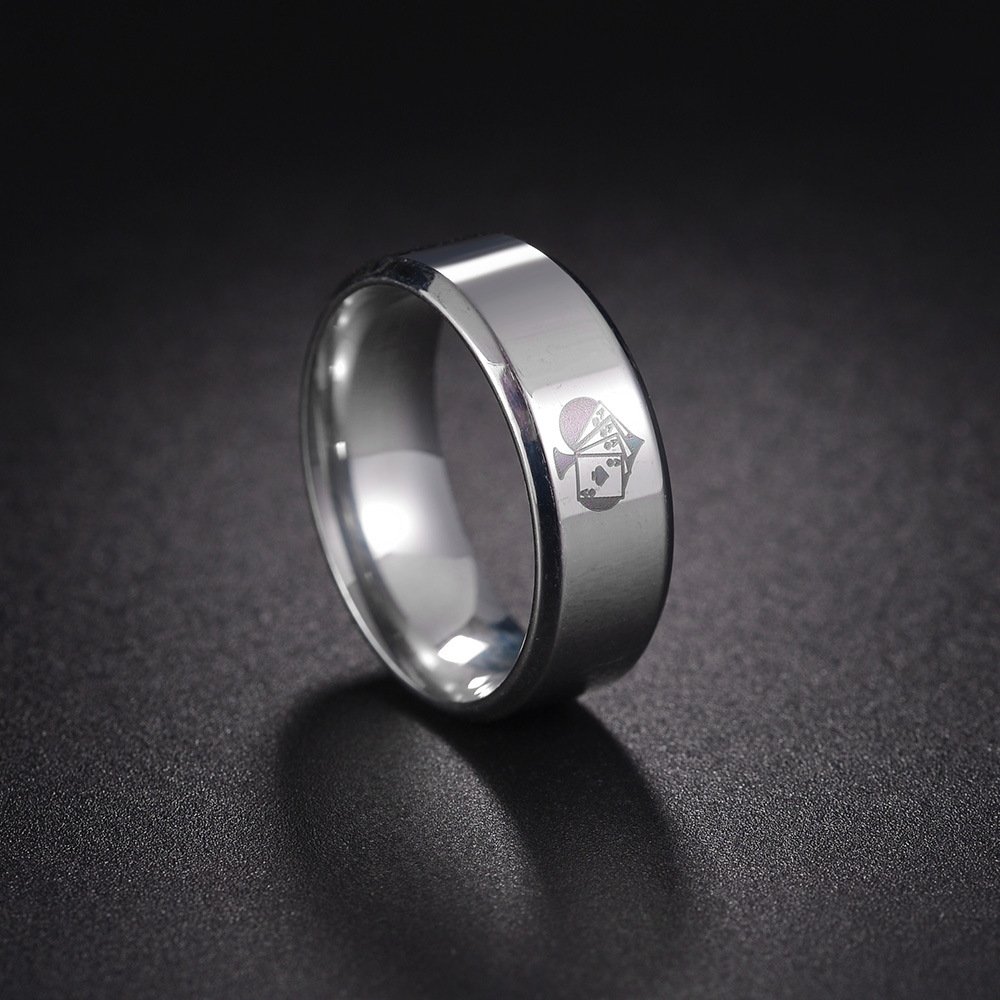 New European and American Xiyin Jewelry 8mm Slanted Spades A Men's Titanium Steel Ring, Ring Electroplating Will Not Fade