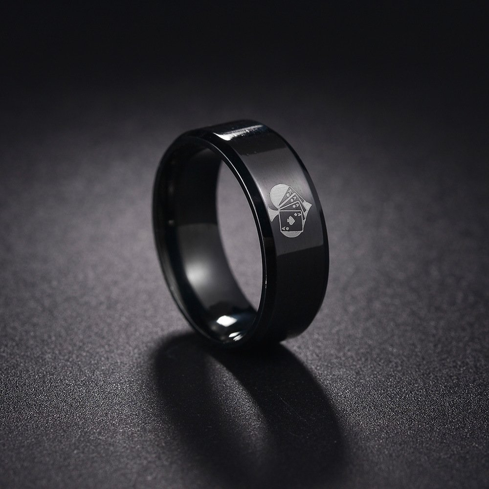 New European and American Xiyin Jewelry 8mm Slanted Spades A Men's Titanium Steel Ring, Ring Electroplating Will Not Fade