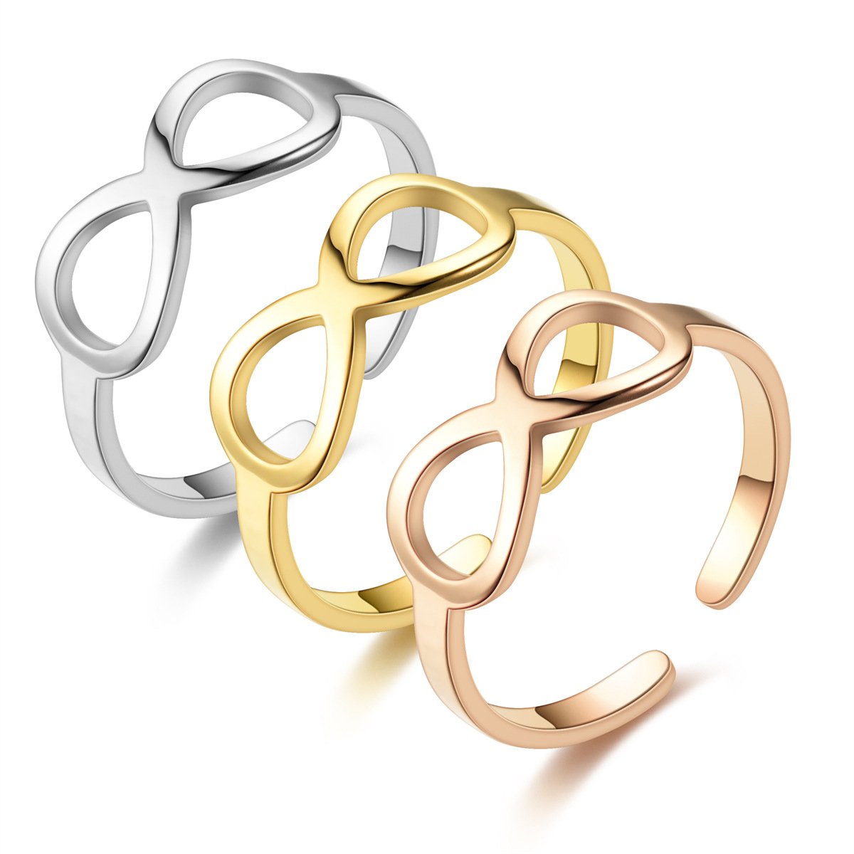 New European and American popular 8-character bow titanium steel ring with a movable mouth ring, Korean version electroplated gold couple ring