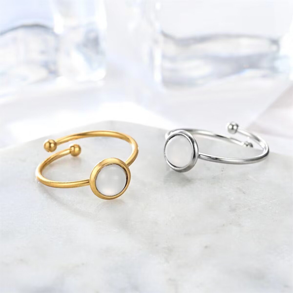 New European and American products with stone inlaid titanium steel rings, retro style and versatile fashion ring accessories