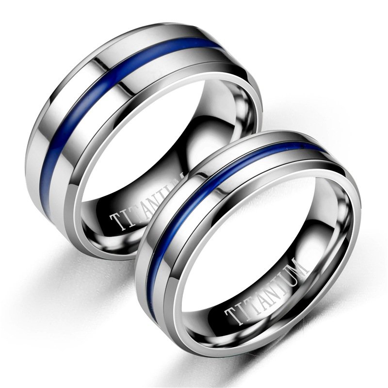 New TITANIUM Ring, European and American Fashion Explosive Blue Titanium Steel Smooth Ring, Simple Couple Ring