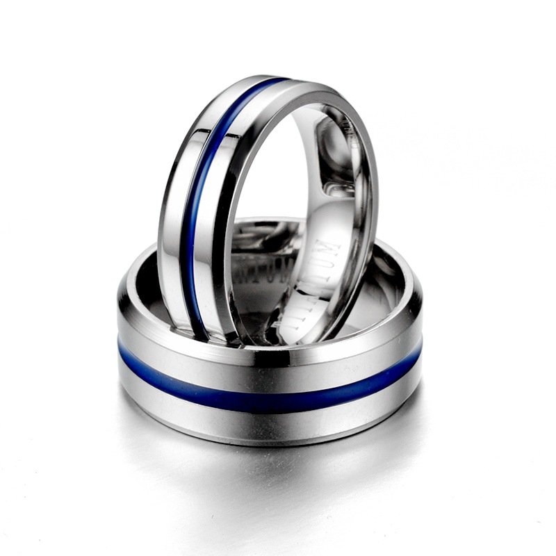 New TITANIUM Ring, European and American Fashion Explosive Blue Titanium Steel Smooth Ring, Simple Couple Ring