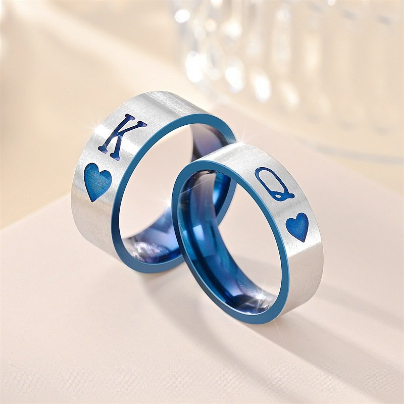 New Titanium Steel Couple Ring Poker K Q Valentine's Day Ring Hand Jewelry from Europe and America