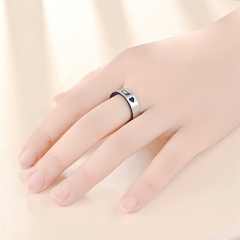 New Titanium Steel Couple Ring Poker K Q Valentine's Day Ring Hand Jewelry from Europe and America