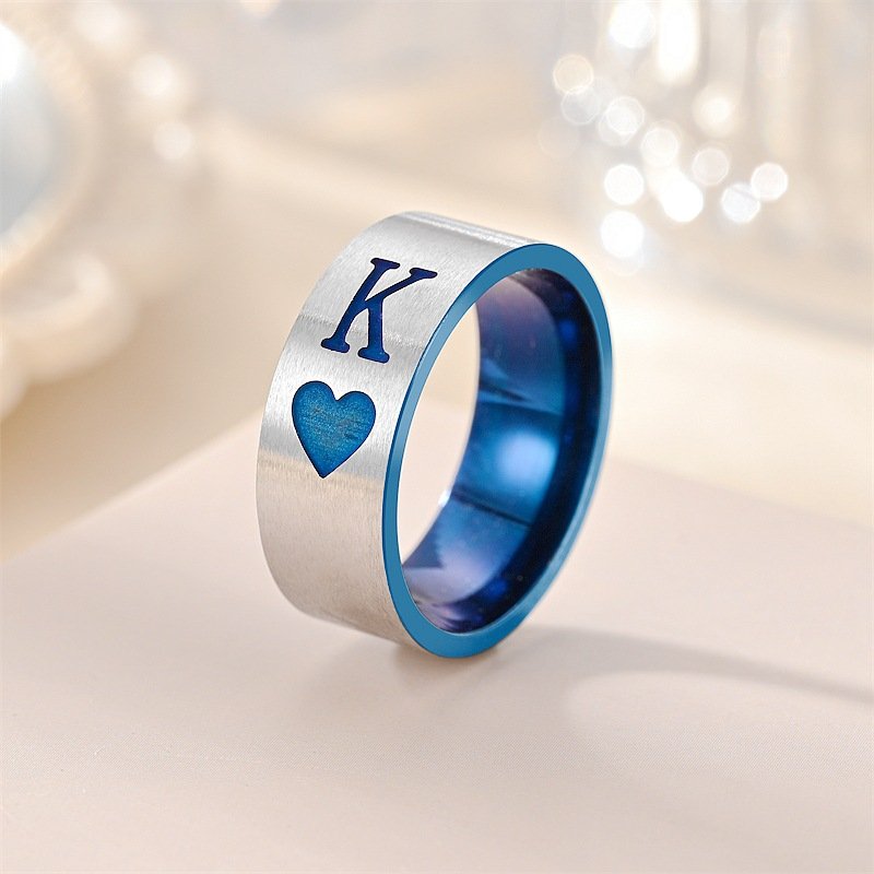 New Titanium Steel Couple Ring Poker K Q Valentine's Day Ring Hand Jewelry from Europe and America